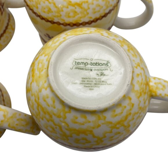 Temptations Old World Yellow coffee tea mug cup 12oz barrel style set four - Picture 6 of 6